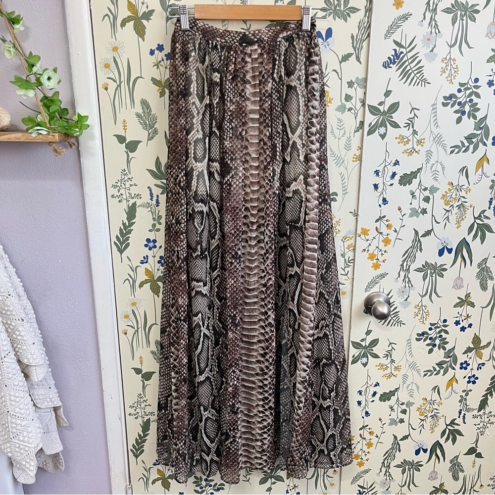 Elie Saab Silk Long Skirt Snake Print Size 36